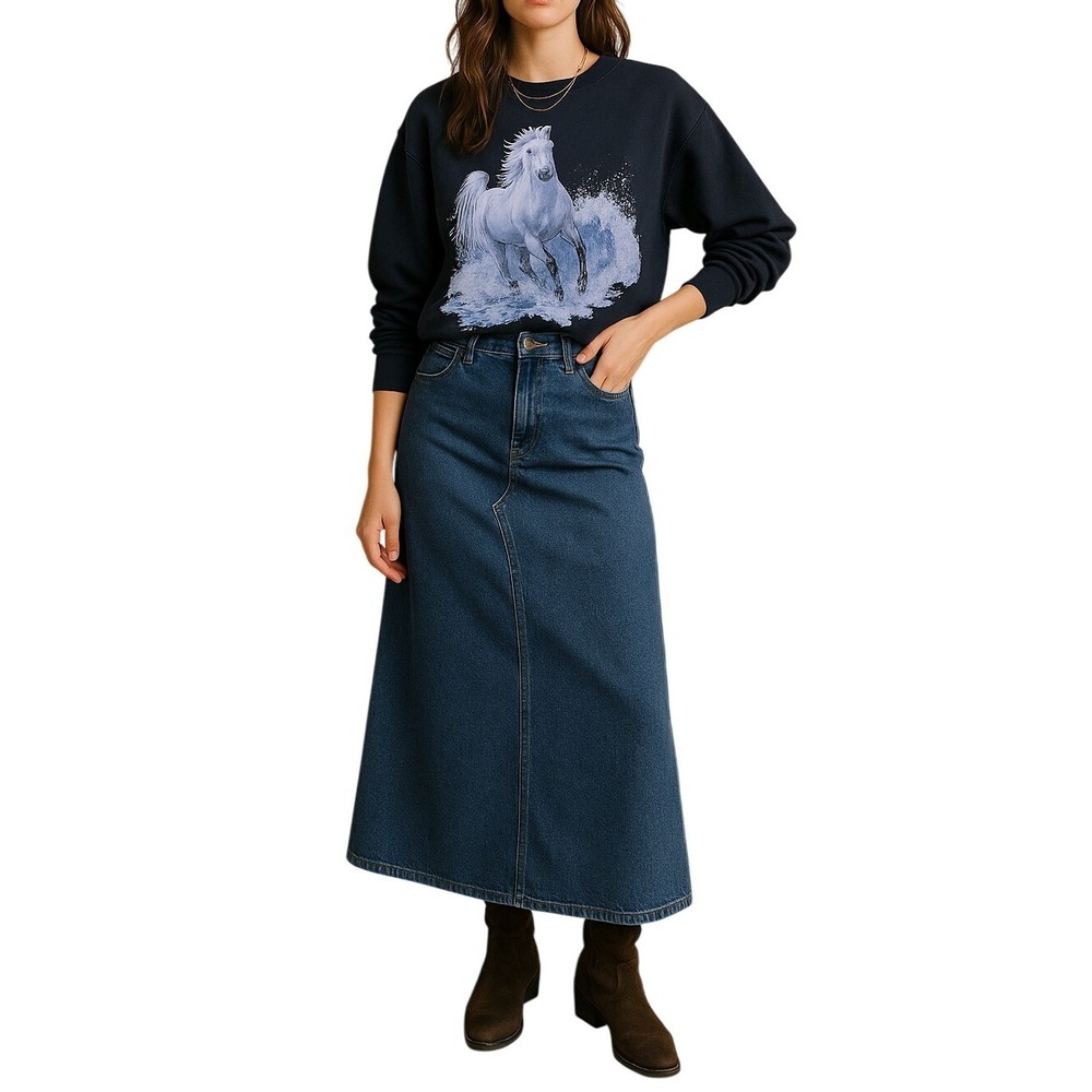 Horse Graphic Sweatshirt‎ Blue Crewneck Pullover Equestrian Cozy Top